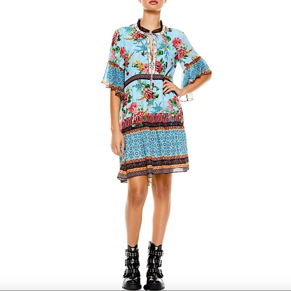 Alice + Olivia Glory Floral Print V Neck Tiered Dress